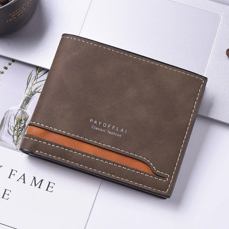 New Matte Fabric Retro Splicing Contrasting Color Wallet Men's Horizontal 3 Fold Card Bag Short Wallet Men