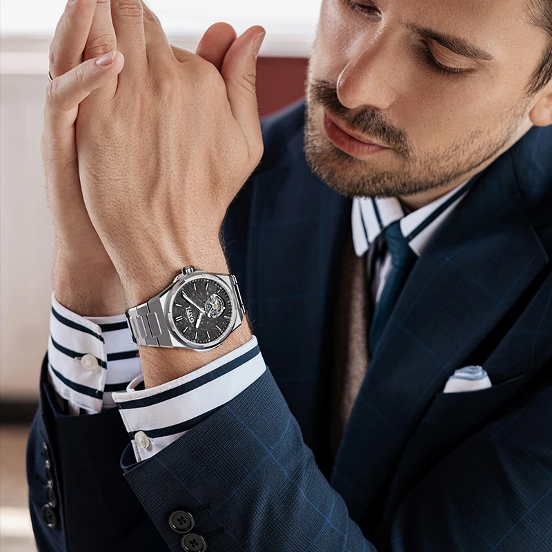 

BONEST GATTI Luxury Tourbillon Men's Automatic Mechanical Watch 316L Steel Luminous Dial Sapphire Crystal 50M Waterproof Watch