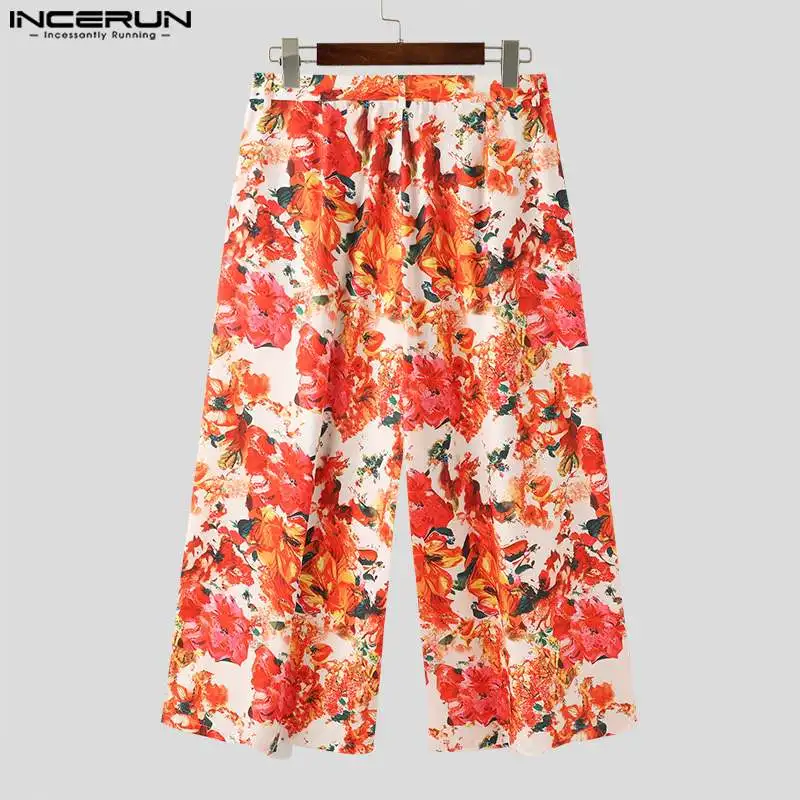 2024 Men Wide Leg Pants Printing Button Joggers Casual Trousers Men Streetwear Loose Pleated Fashion Leisure Pants S-5XL INCERUN