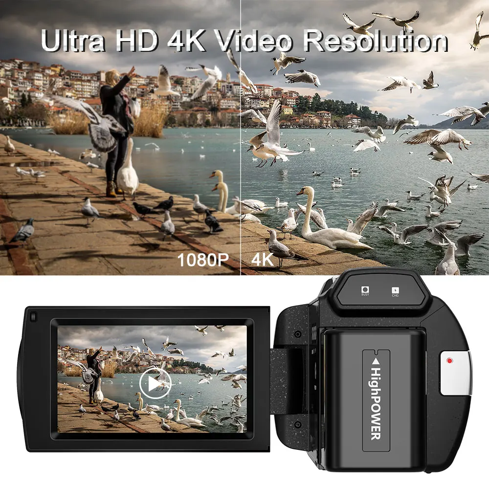 2022 Digital WIFI Camcorder 4K Full HD 16MP DV Camcorder Digital Video Camera 270 Degree Rotation Screen 16X Night Shoot Zoom