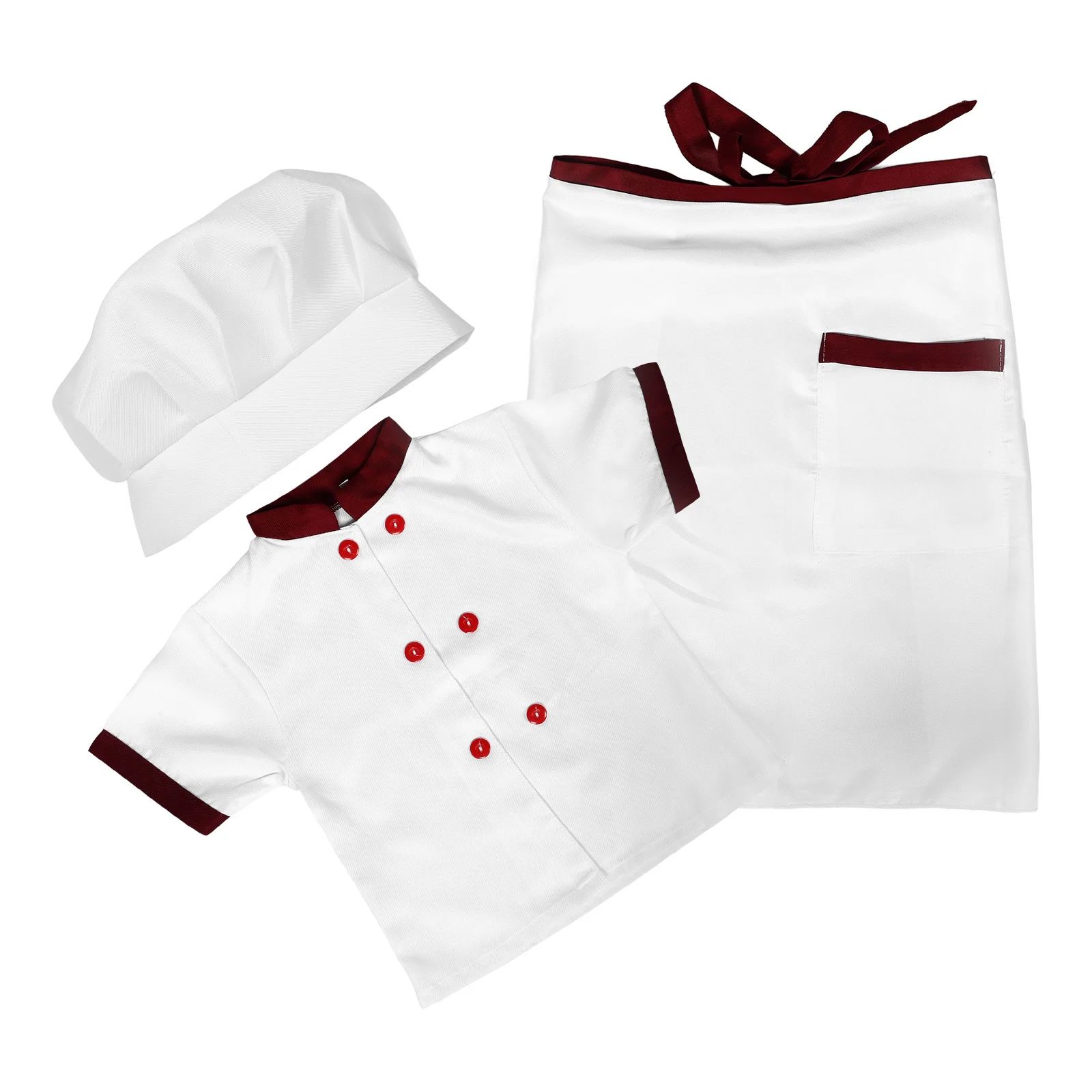 1Set Children Chef Costume Toddler Short Sleeves Outfit Hat Apron Role Play Cook Clothes Apron for Children Chef Costume