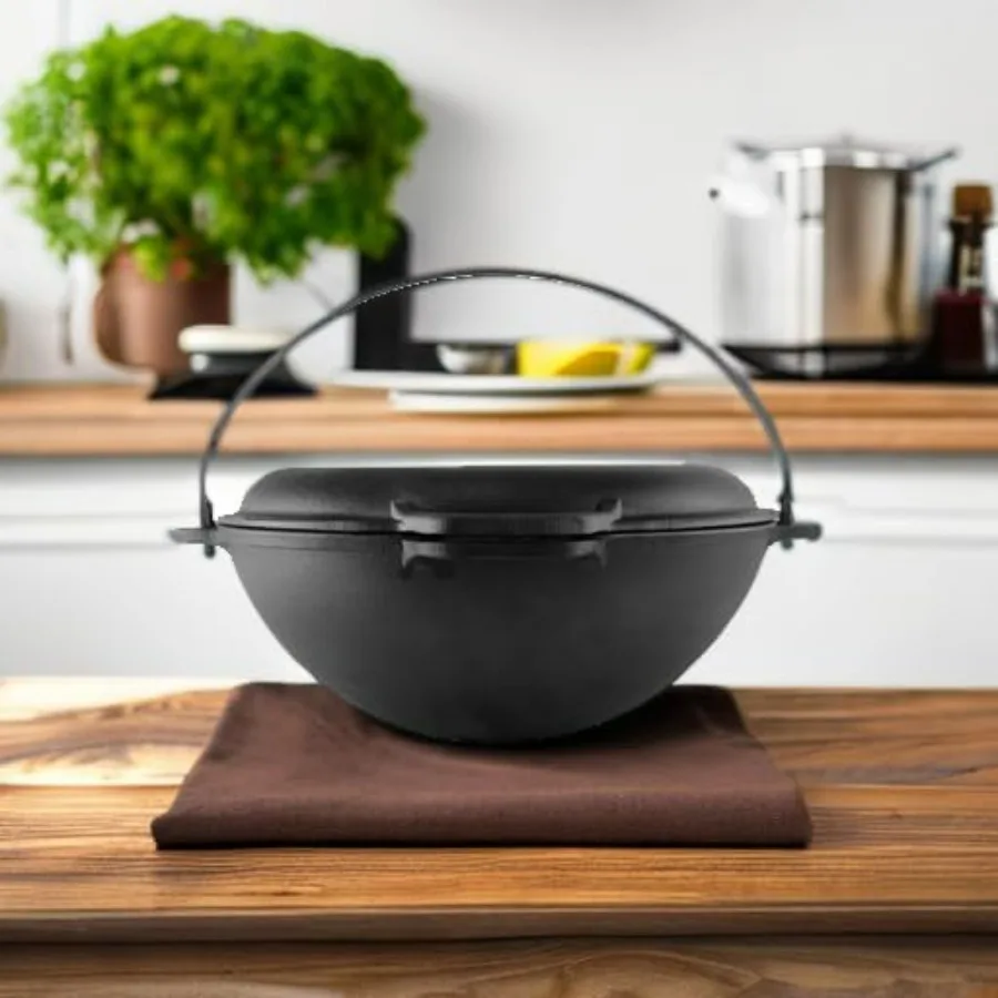 أوزبكي كازان حديد زهر بريزول 12.5 كوارتز 12 لتر فرن هولندي من الحديد الزهر كازان لمجموعة أواني طهي بلوف أدوات طهي ممتازة للتخييم آسيوية #5