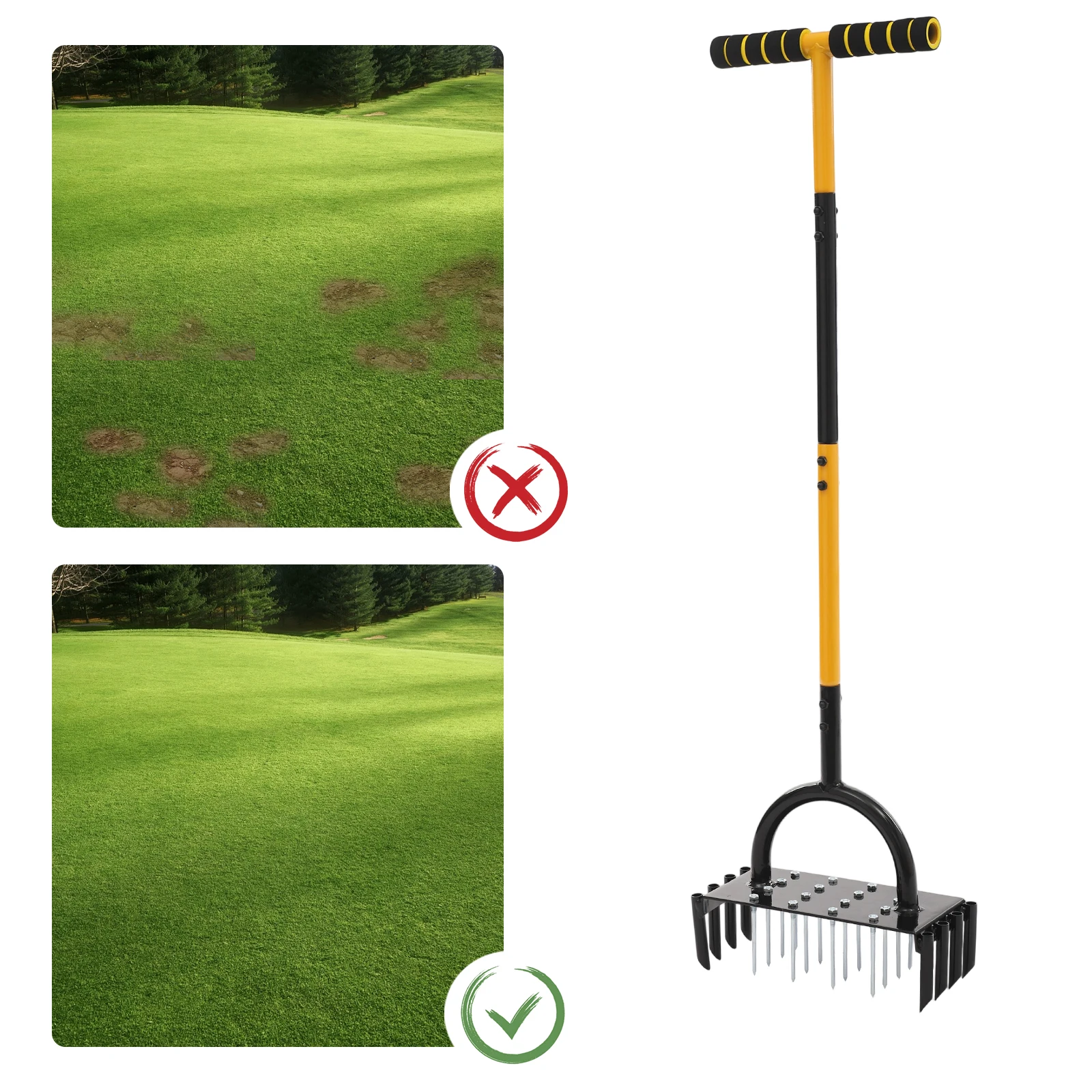 2-in-1-Rasenbelüftungswerkzeug, manuelles Rasenbelüfterwerkzeug mit 16 Spikes und 8 Entkern für Gartengras, loser Boden, verhindert Verdichtung – Detail 4