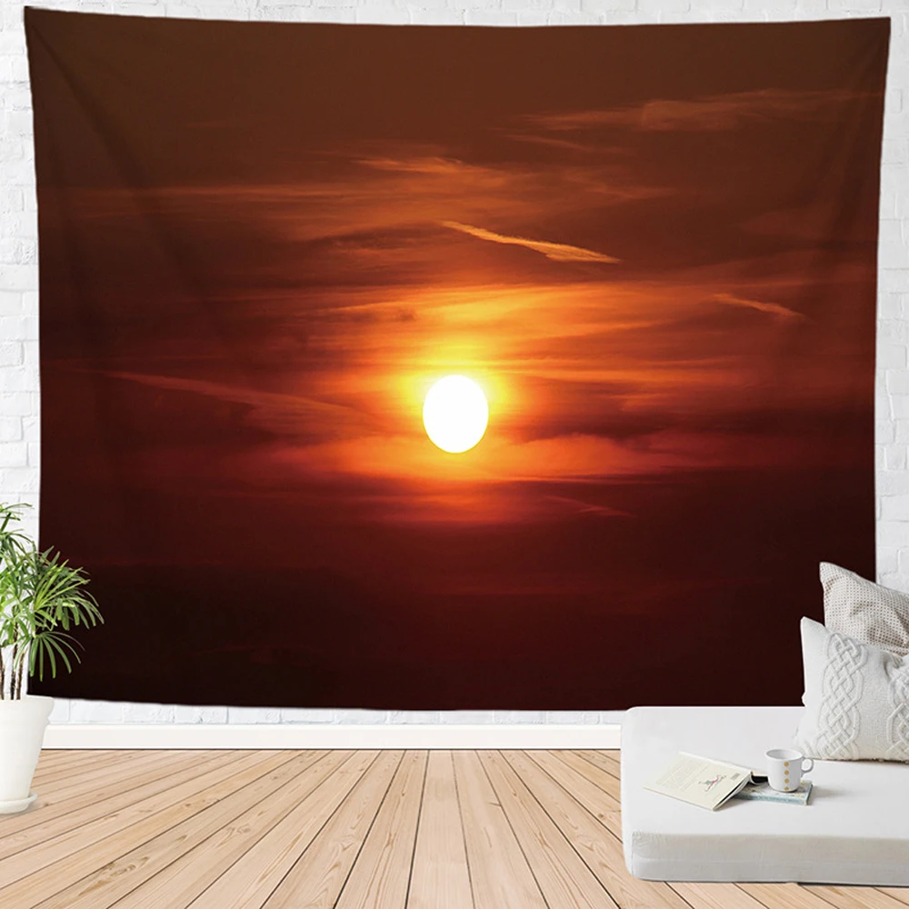 

Sunset Sun Rays Tapestry Orange Red Clouds Sky Funny Nature Scenery Tapestries Bedroom Living Room Dorm Decor Wall Hanging