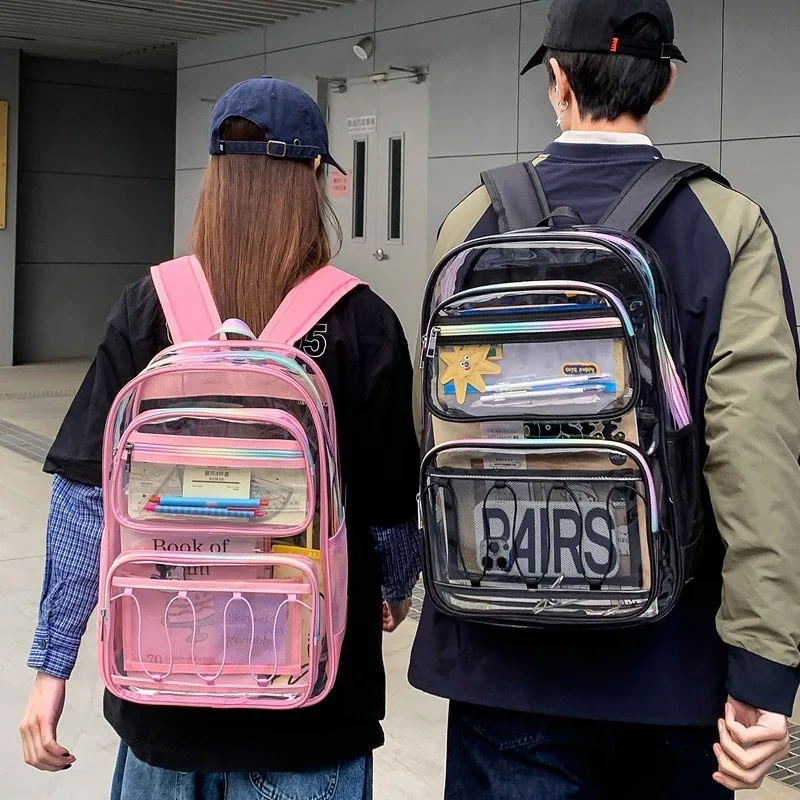 Unisex PVC Transparent Backpack Street Fashion Trendy Clear Rucksack Students School Bags Outdoor Waterproof Travel Beach Bag