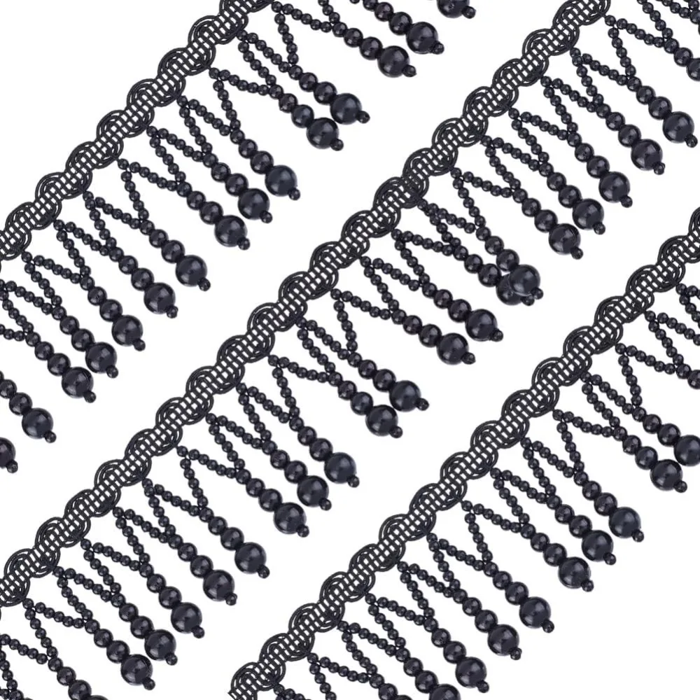 

3 Yards Pearl Beads Tassel Lace Ribbon Polyester Ribbons Tassel Trim Applique Fringe with Hanging Pearl Beads for Sewing Wedding