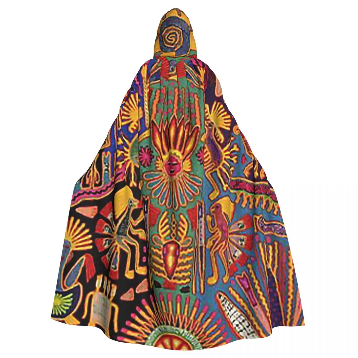 Huichol Mexican Heritage Long Hooded Cloak Witch Medieval Costume Cosplay Cape HalloweenParty Adult Unisex