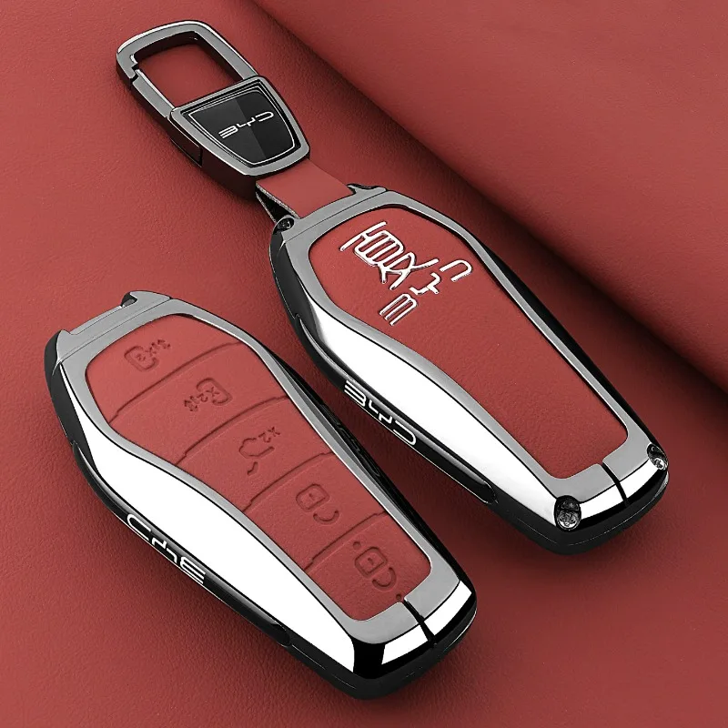 

Premium Zinc Alloy Key Cover Case for BYD Xia DMI Surpass/Excellence/Navigation Edition - Protective Key Fob Shell Key Bag Chain