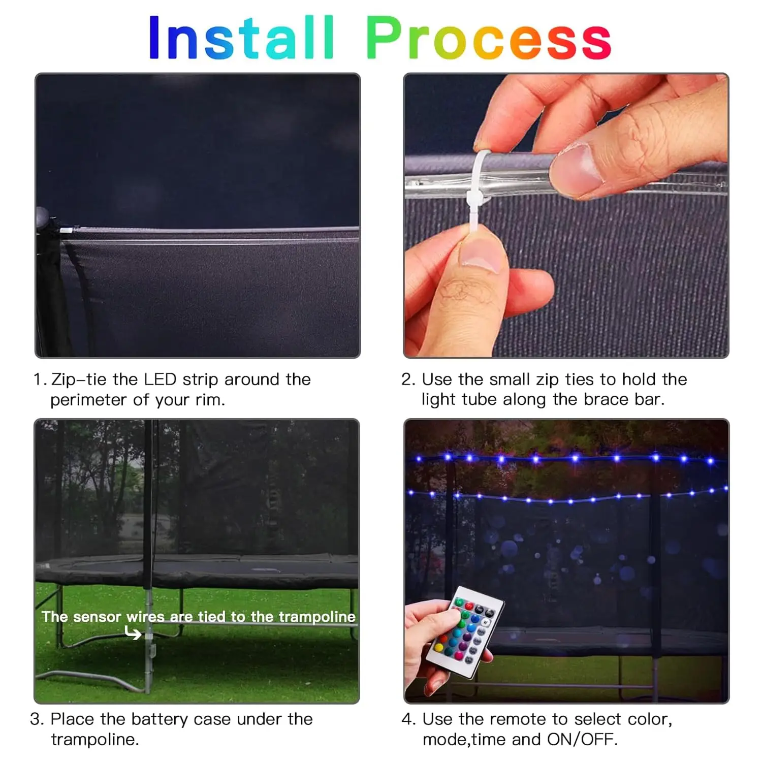 أضواء الترامبولين LED لـ 16 قدمًا 14 قدمًا 12 قدمًا 10 أقدام ترامبولين، جهاز التحكم عن بعد أو التحكم في القفز لـ 16 تغيير لونًا