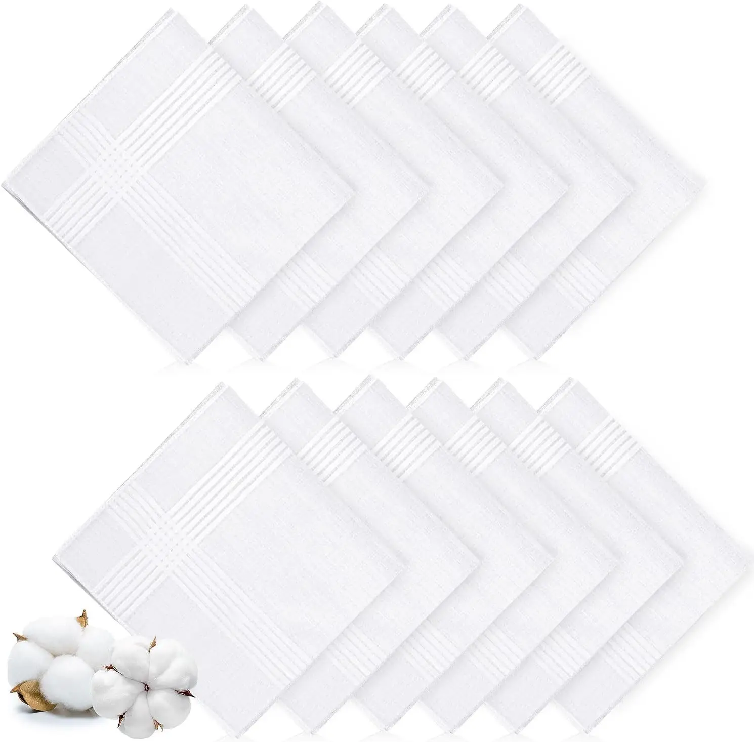 

12 Pcs Soft Cotton Men's Handkerchiefs, Classic Large Hankies, White