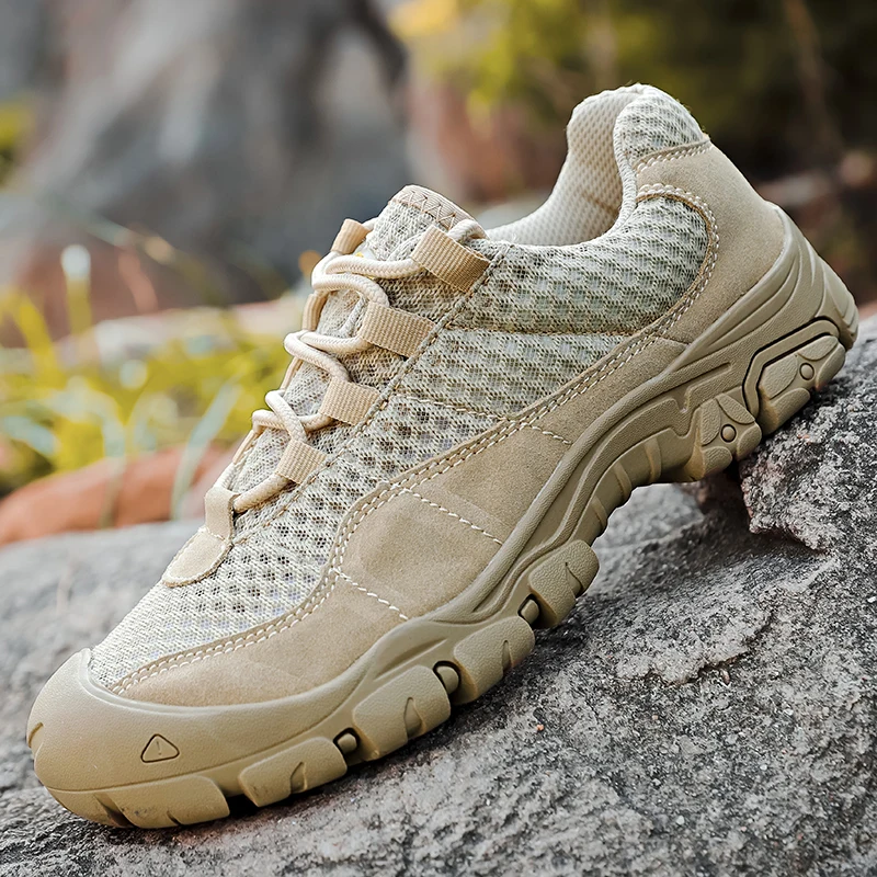 Outdoor Men Hiking Shoes Mesh Breathable Tactical Combat 2025 New Army Boots Desert Training Sneakers Anti-Slip Trekking Shoes