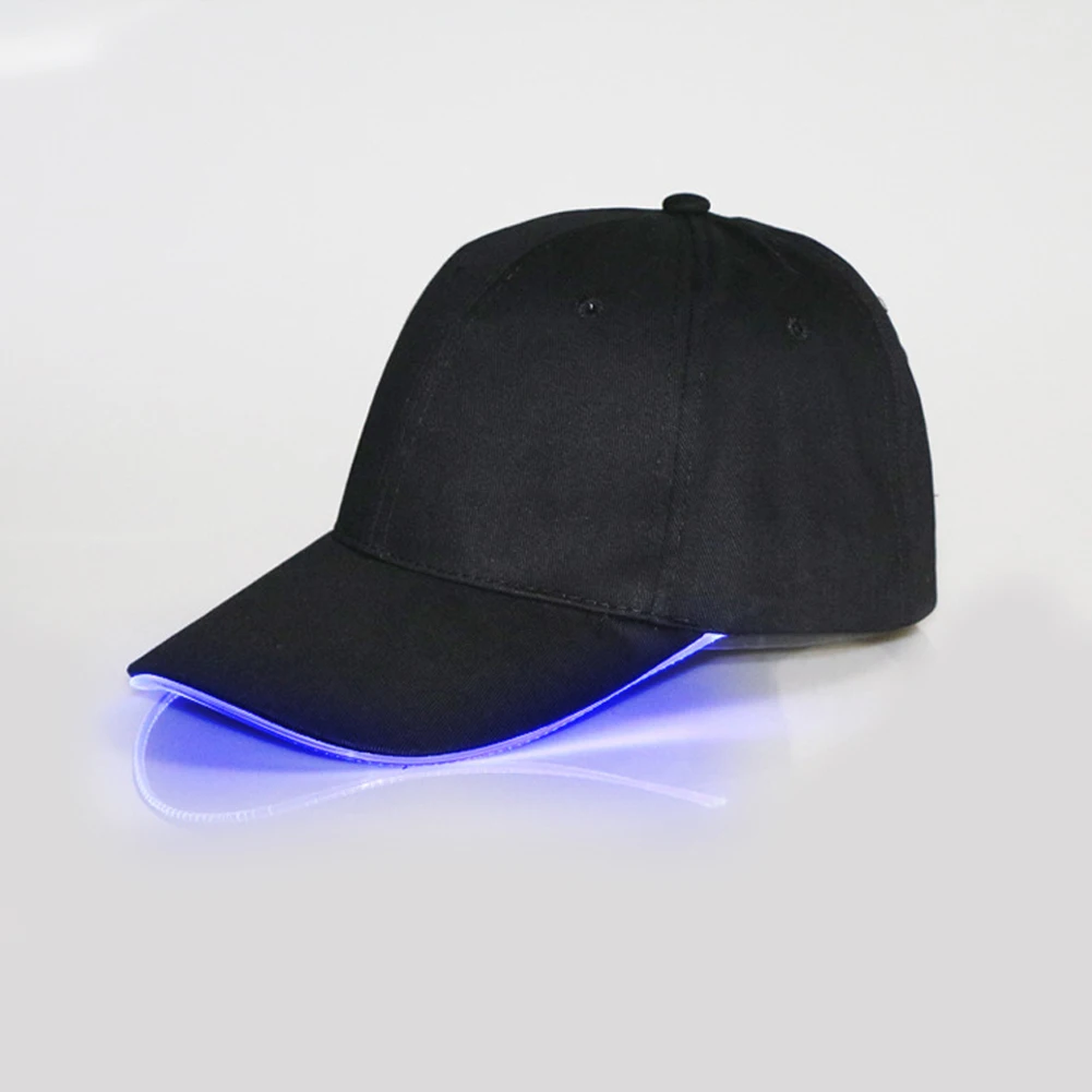 LED Light Glow Club Party Sports Athletic Black Fabric Travel Hat Cap Red Light