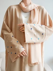 Ramadan Prayer Dubai Linen Heart Sleeve Abaya Kimono Kebaya Turkey Islam Muslim Modest Dress Women Kaftans Robe Femme Musulmane