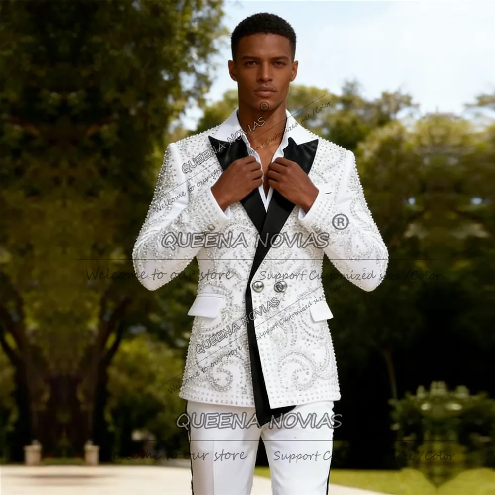 

Блестящие костюмы с бисерными вставками для мужчин на свадьбу, атласные пиджаки для выпускного вечера, индивидуальные смокинги для жениха, нарядные костюмы для вечеринок, Ropa Hombre