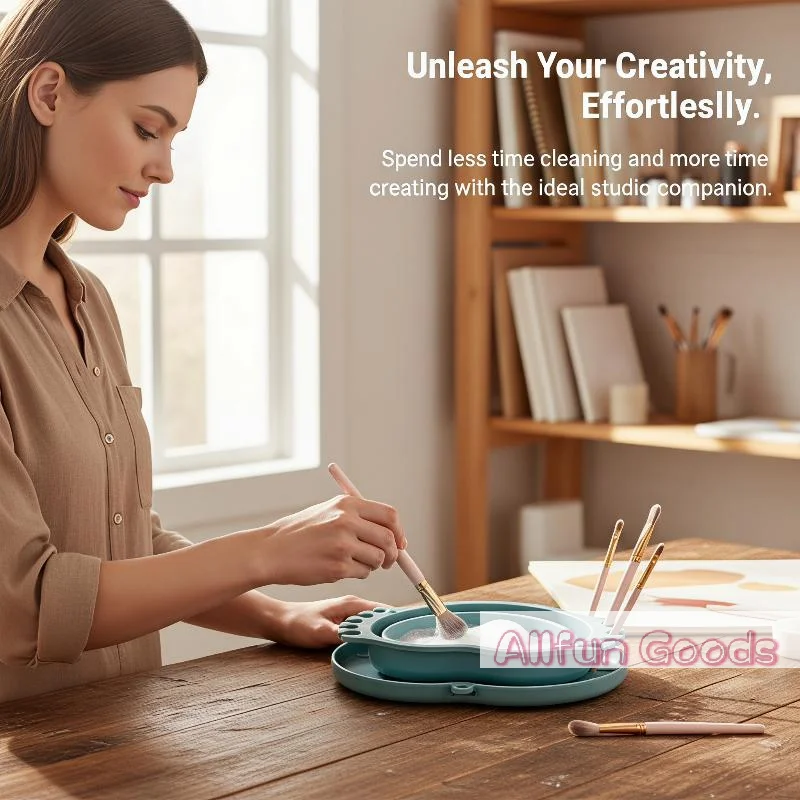 Collapsible Silicone Heart Brush Washing Bucket For Washing Rinsing Paintbrushes And Makeup Brushes With Convenient Storage view 2