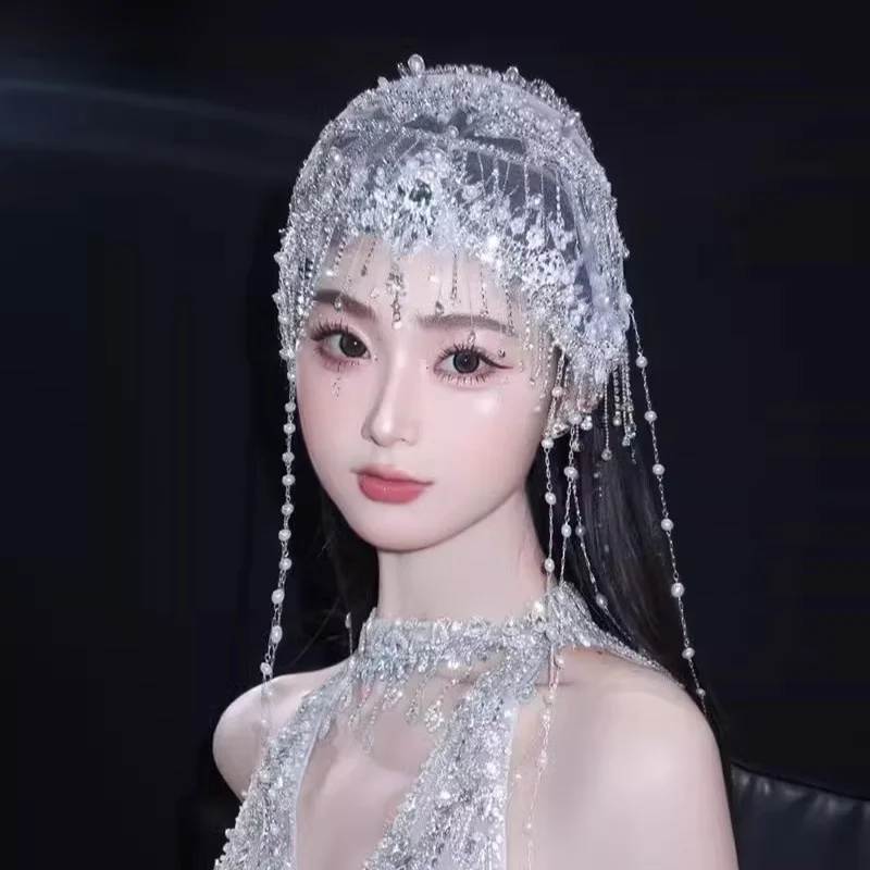 

Heavy Embroidery Vintage Bridal Headwear Tassel Forehead Dangle Wedding Dr Accories New Sle Fre out from Hanxi