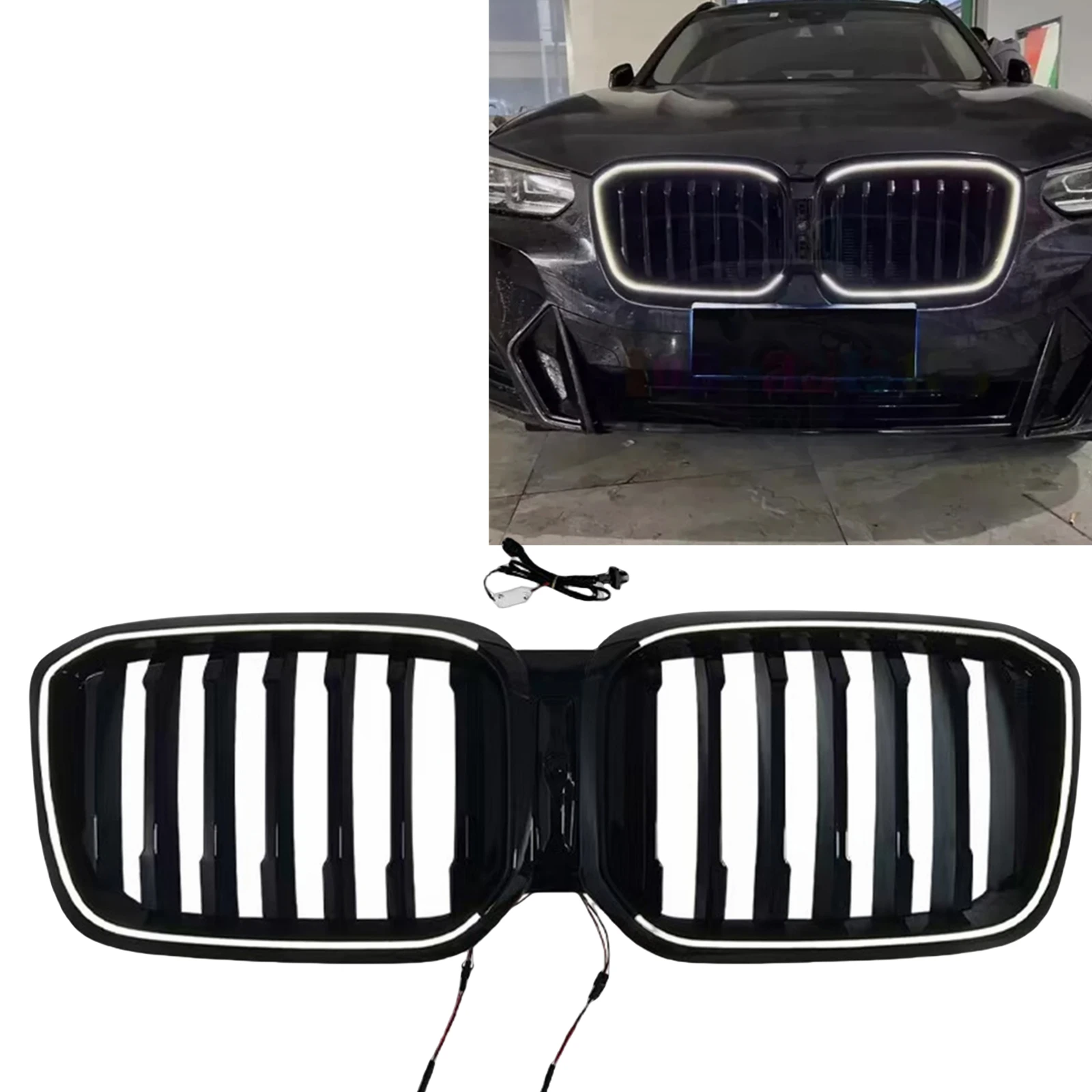 

Передняя решетка Racing Grill Верхний бампер Капот Сетка со светодиодной подсветкой для BMW X3 X4 G01 G02 G08 M40i 20i 30i 2022-2024 LCI