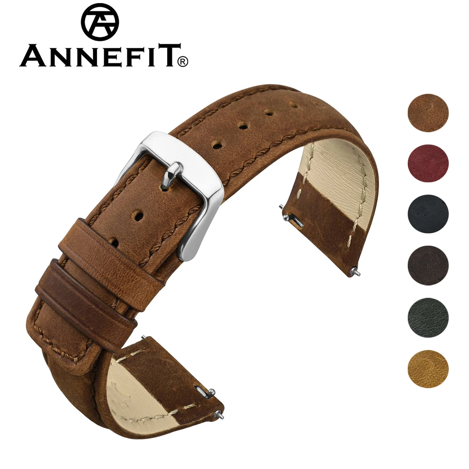 ANNEFIT Vintage Crazy Horse Leather Watch Band 18mm 20mm 22mm Leather Watch Straps for Men Women Quick Release Replacement Band