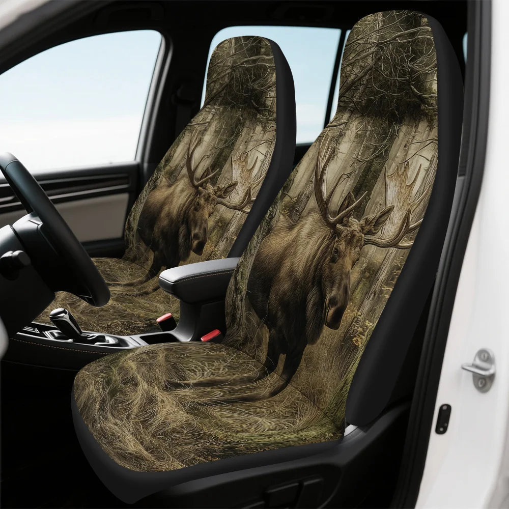 

2pcs, Moose Forest Animal Fine Art Print Car Seat Covers Fit For Front Seats, Easy Install And Washable, Universal Fit For Cars,