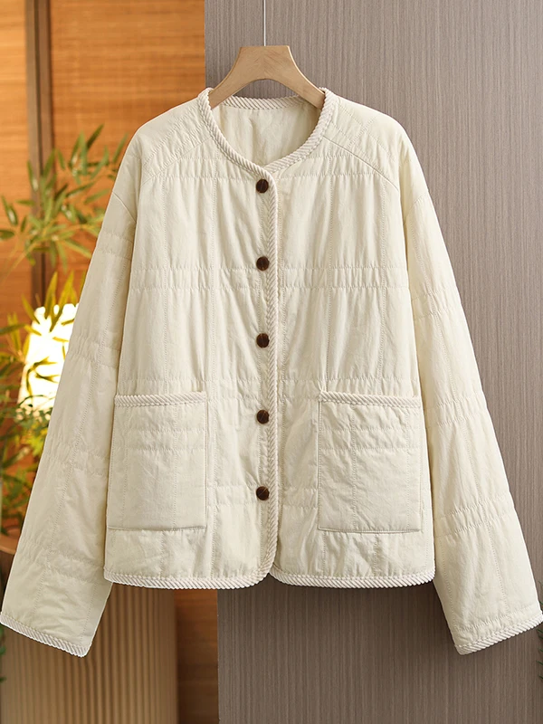 

Warm Cotton Jaet Winter Stand Collar New Chinese Sle Button Coat Women's Clothing Artistic Loose Fit Long Sve Cardigan