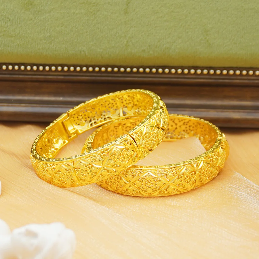 Pulsera de Mujer con Diseño de Flores Caladas Clásicas de Moda de Dubái, Oriente Medio, en Oro 9999, Decoración para Bodas y Fiestas