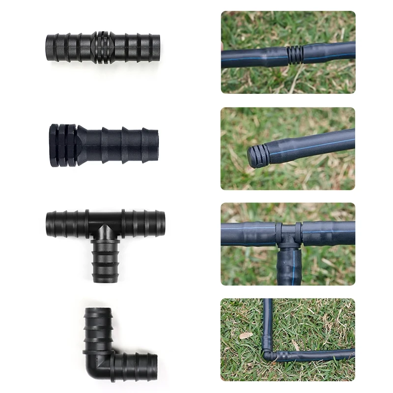 Pipes Tee Elbow Straight Plug Connectors Tool-Free Quick Connect for Drip Irrigation 50Pcs PE Pipe Fittings Kit for 16 20 25mm