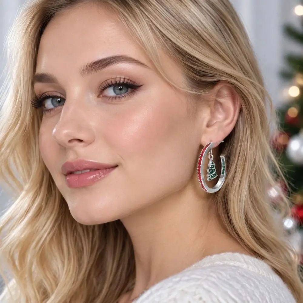 Luxury Style Christmas C Earrings Gorgeous Appearance Durable Alloy Winter Hoop Jewelry Lightweight Hypoallergenic