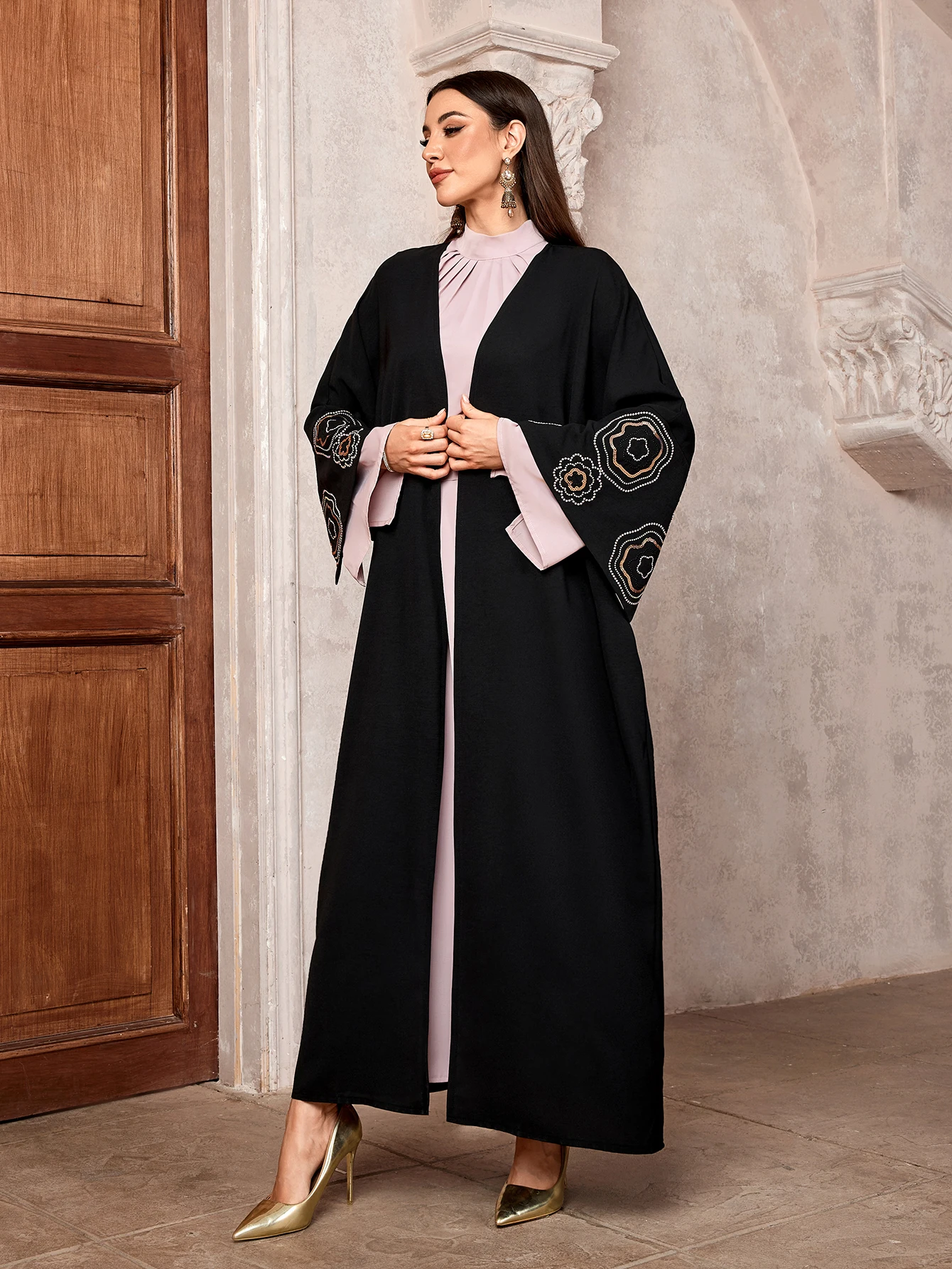 2024 New Floral Embroidery Muslim Dress for Women Eid Morocco Ramadan Color Collision Abayas Kaftan Islam Dubai Arab Long Robe