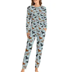 Pyjama imprimé chien pour femme, pattes et os de teckel, doux, imbibé à la maison, ensembles de nuit surdimensionnés, 2 pièces