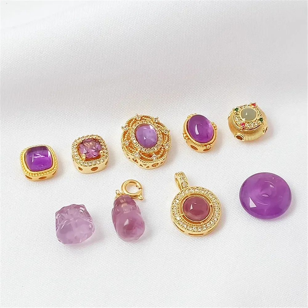 

14K Gold-plated, Zircon, Amethyst, Sugar Cube, PI Xiu Pendant, Handcrafted Diy Bracelet, Necklace Accessory