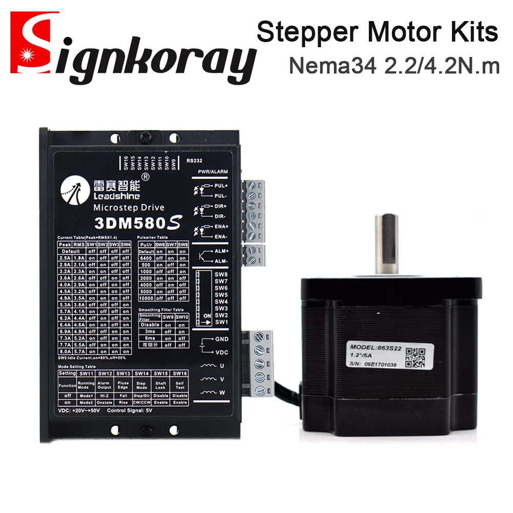 

Шаговый двигатель SignkoRay Leadshine Nema34 863S22 2,2 Нм 863S42 4,2 Нм и шаговый драйвер 3DM580S