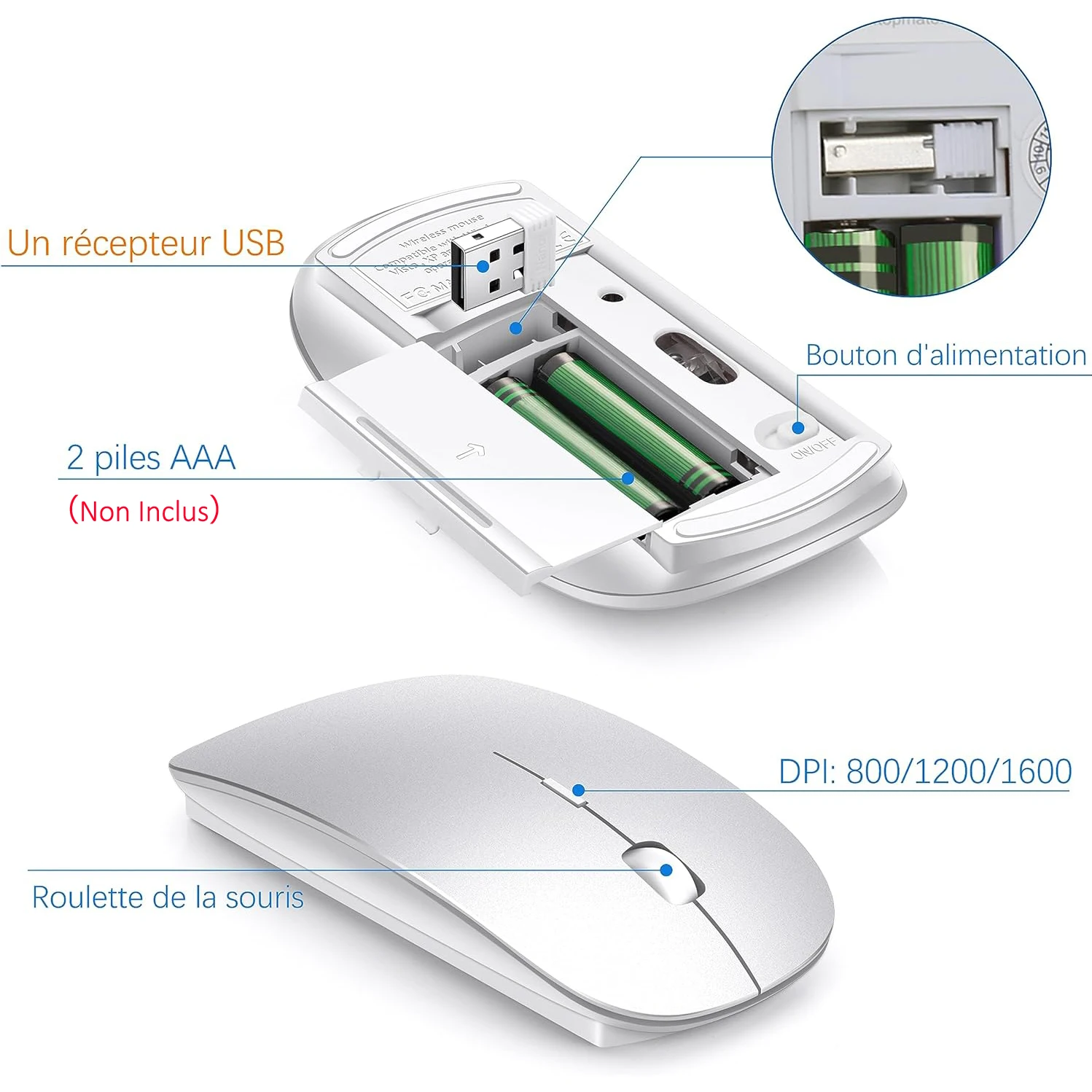 Imagem -03 - Azerty-conjunto de Teclado e Mouse sem Fio Ultra Fino Layout Francês Mouse 2.4g Silencioso Compacto para pc Laptop Janelas