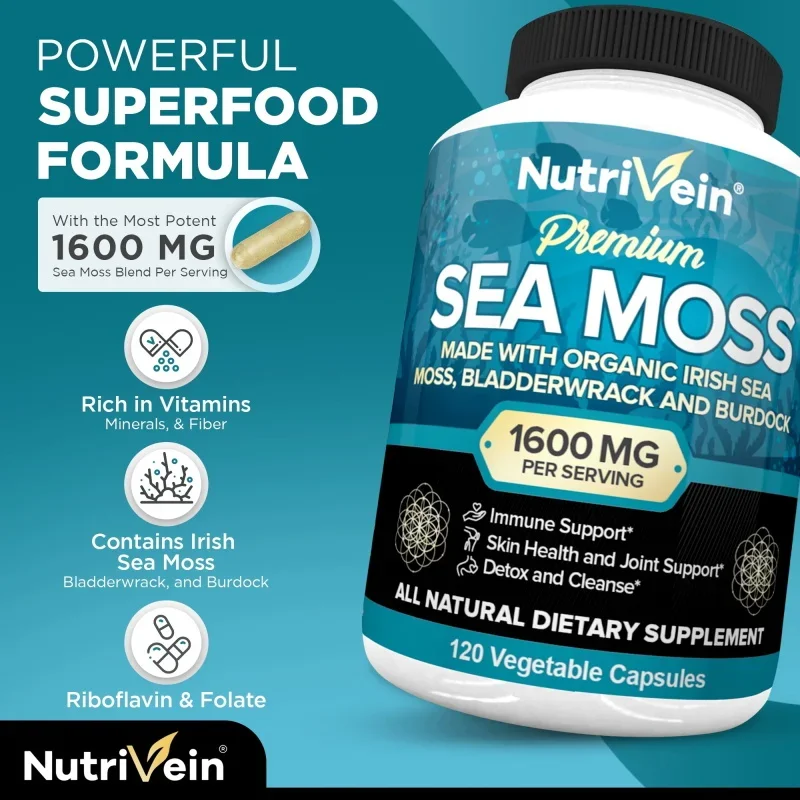 Vegetarian Organic Sea Moss Supports Immune System, Joint Health Intestinal Cleansing Detoxification & Cleansing Skin Supplement