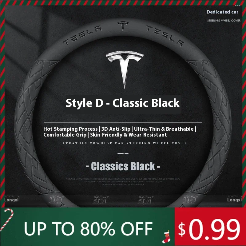 

For Tesla Roadster 3 Model Y S X Juniper Highland Car Sticker Car High-End Anti-Slip Leather Protector Steering Wheel Cover