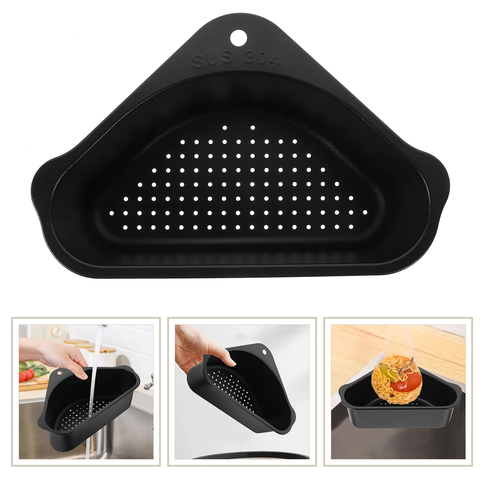 

Stainless Steel Basket Triangle Sink Strainer Kitchen Drain Basket Black 201 Material Kitchen Storage Accessories