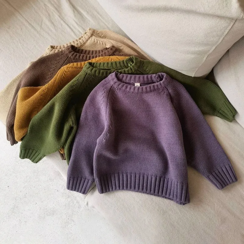 Baby Sweaters Autumn Winter Kids Boys Girls Long Sleeve Pure Color Knit Sweater Baby Kids Boys Girls Pullover Sweaters Clothes