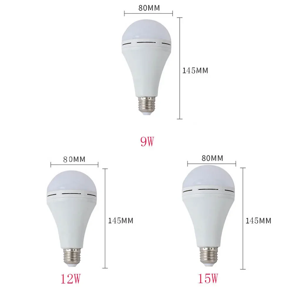 9W /12W /15W  E27 Smart Emergency LED Light Bulb  Rechargeable Battery Lighting Lamp AC 85-265V Intelligent light energy saving