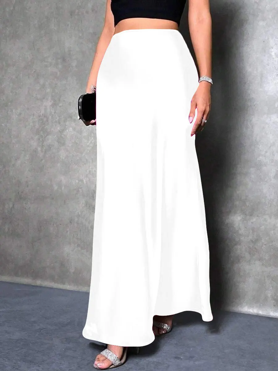Silk Satin Half Skirt Simple Design Long Skirt Spring Summer New Style Women's Fashion High Waist A-Line Skirt Casual Wear view 3