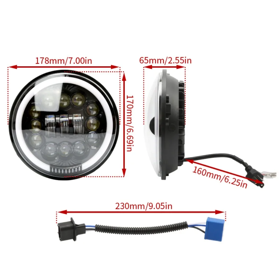 Motorbike Modified Accessories 12V Headlamp for Wrangler for Harley for Jeep Motorcycle 7 Inch LED Headlight