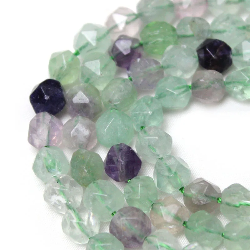 Diamond large-cut green fluorite loose beads, jewelry accessories DIY beaded round beads work in progress wholesale directly fro