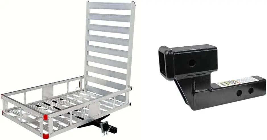 Trailer Hitch Mount Aluminum Cargo Carrier with High Side Rails with 47” Ramp for RV's - 500 lb. & 50397 Trailer Hitch Riser