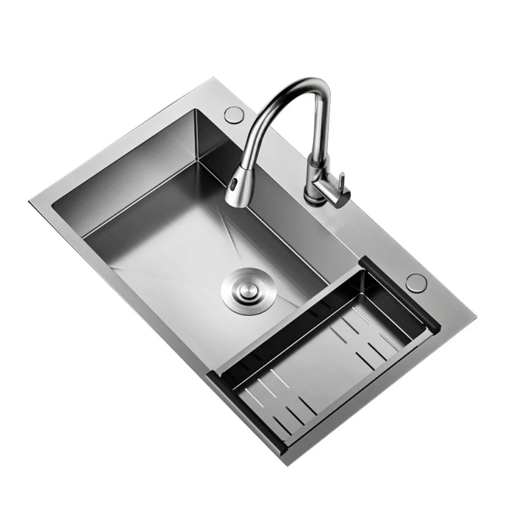 Embedded Welded SUS304 Stainless Steel Thick Single Bowl Sink Home Kitchen Hotel Project Washing Basin