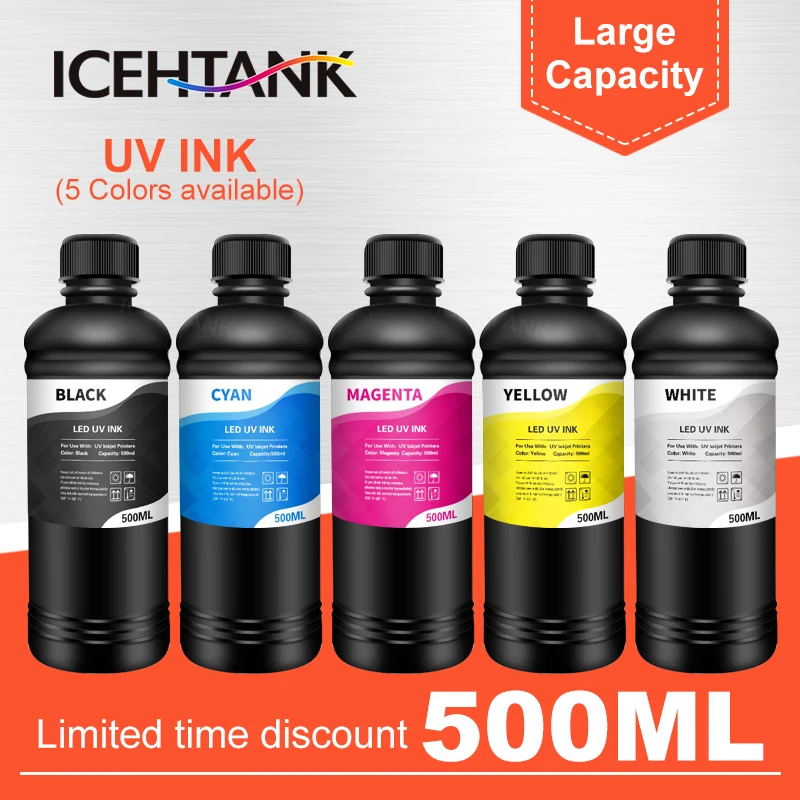 

ICEHTANK 500ml LED UV Ink for Epson All flat UV printers For Epson 1390 R1800 R1900 TX800 4800 7880 9880 DX5 DX7 printer