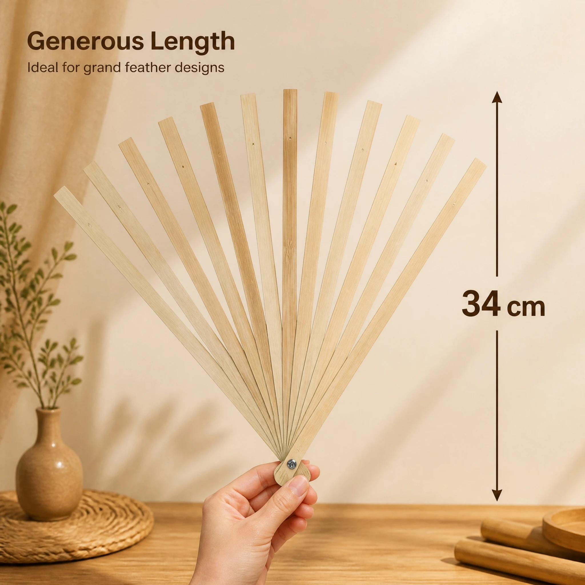 34cm 13pcs Bamboo Fan Sticks Folding Frame Ribs DIY Ostrich Feather Fan Making Craft Supplies Accessories