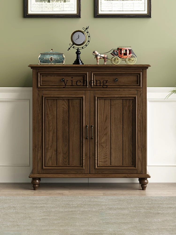 YY Country Solid Wood Shoe Cabinet Living Room Entrance Sideboard Cabinet Hallway Entrance Locker