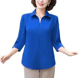 Korean Fashion Women Blouses 2024 Office Lady Vintage Shirts Comfortable 3/4 Sleeve Tops Women