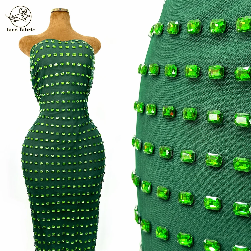 

Green African Stones Lace Fabric 2026 High Quality Lace Nigerian French Lace Fabric With Stones African Wedding Party Dresses