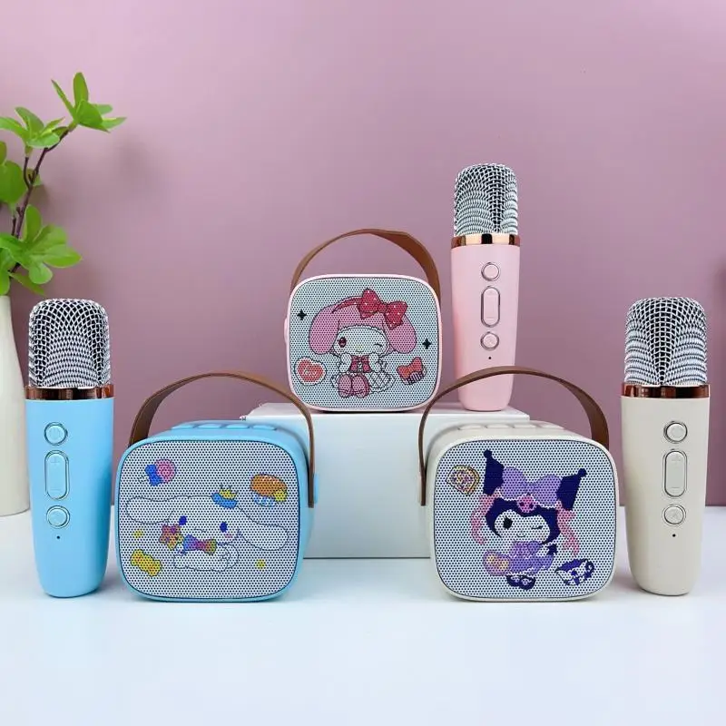 Sanrios Audio Hellokitty Kuromi Cinnamoroll Singing Microphone Bluetooth Wireless Kids Home Ktv Gathering Outdoor Entertainments