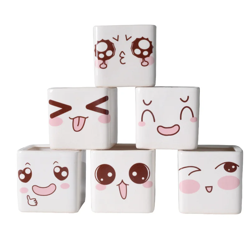 

Yjq 6pcs succulent basin square ceramic cactus small basin expression home gardening basin set