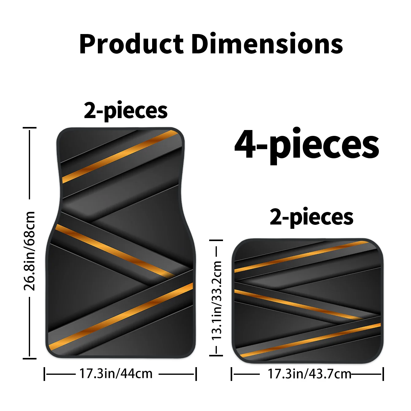 2D, A Set Of Four High-End Black And Golden Geometric Line Printed Car Floor Mats - Easy To Clean, Suitable For Decoration And P